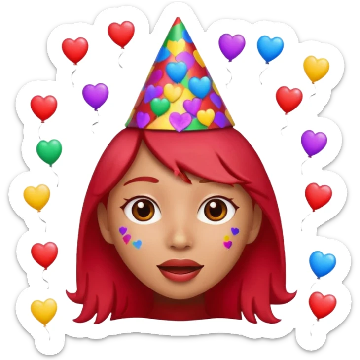 i want a  A festive heart face wearing a party hat and surrounded by confetti, it cant be a person it has to be a heart sticker