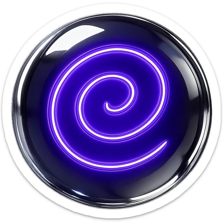Increase the glow effect of the shiny chrome and purple spiral inside the floating translucent orb, making the glow more intense and radiant, with no background. sticker
