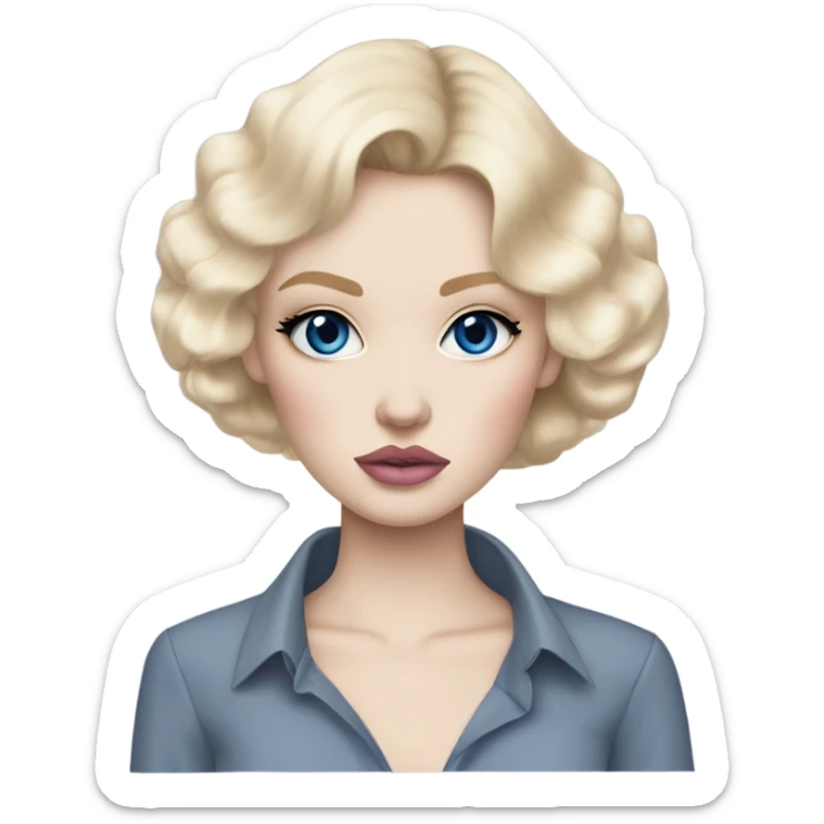 Hot girly pale blonde with blue eyes and light pink lips wearing YsL. Puffed sleeve shirt sticker