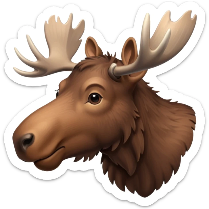 A high-resolution digital illustration of a young moose in a clean, semi-realistic style. The young moose is shown facing sideways head tilted  sticker