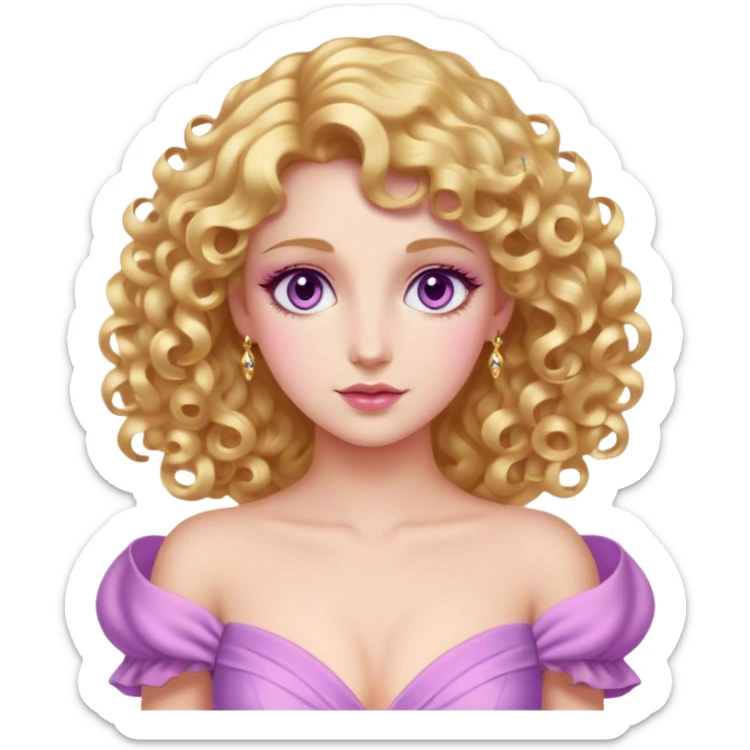 Cinematic Stunning Aurora Portrait Emoji, Ethereal in her flowing pink gown, golden curls shimmering, soft violet eyes filled with serenity, an enchanting glow surrounding her, capturing the beauty of a princess lost in a dream! sticker