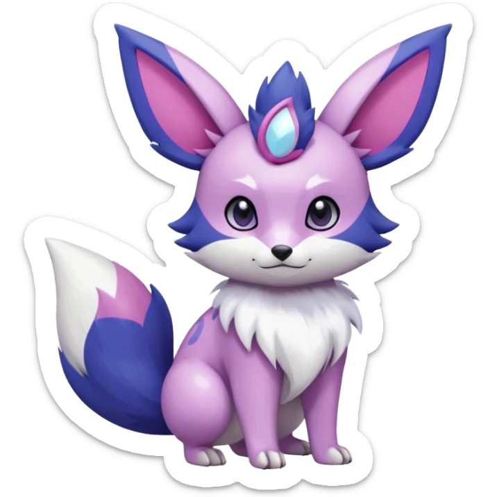 Shiny White with pastel Violet and Indigo and pink markings Eevee-Liepard-Zangoose-Pokémon-Digimon-Fakémon-fusion-hybrid-creature sticker