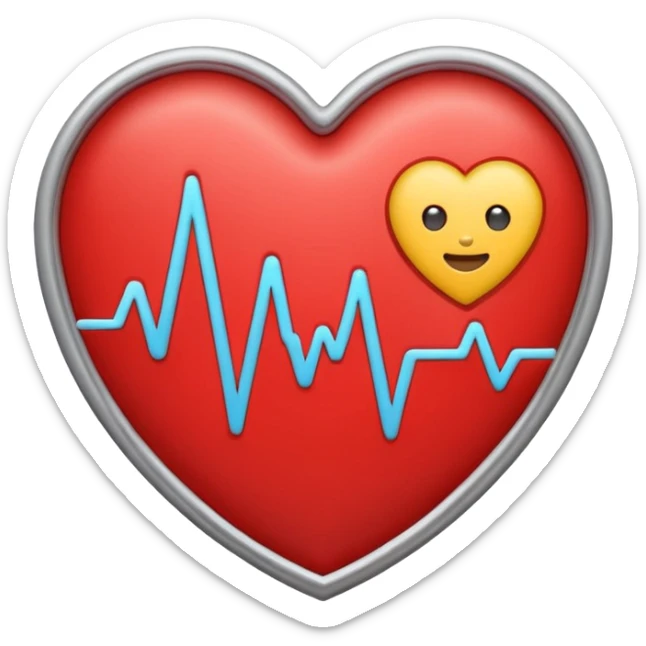 Health monitoring icon, heart inside shield, signal waves, emoji style, modern clinic branding sticker