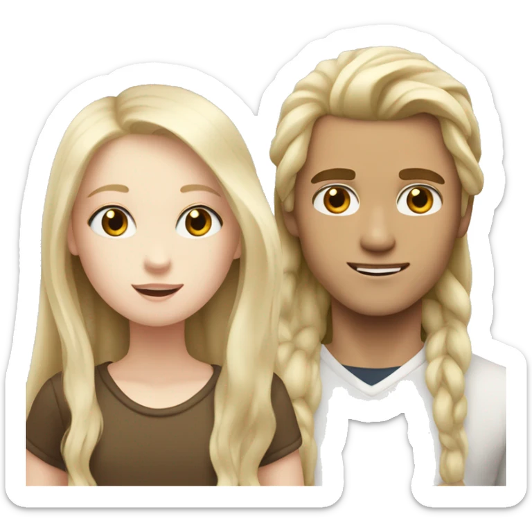 A boy with brown long hair that is pale and a white pale blonde haired girl  sticker