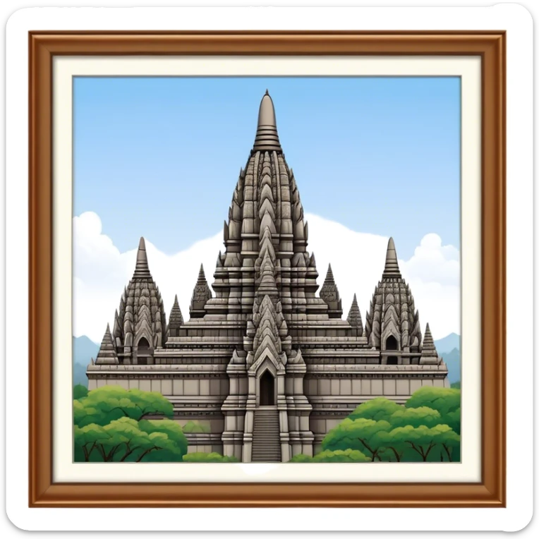 Prambanan Temple Landmark Emoji – Showcasing its towering Hindu temple spires with intricate carvings. sticker