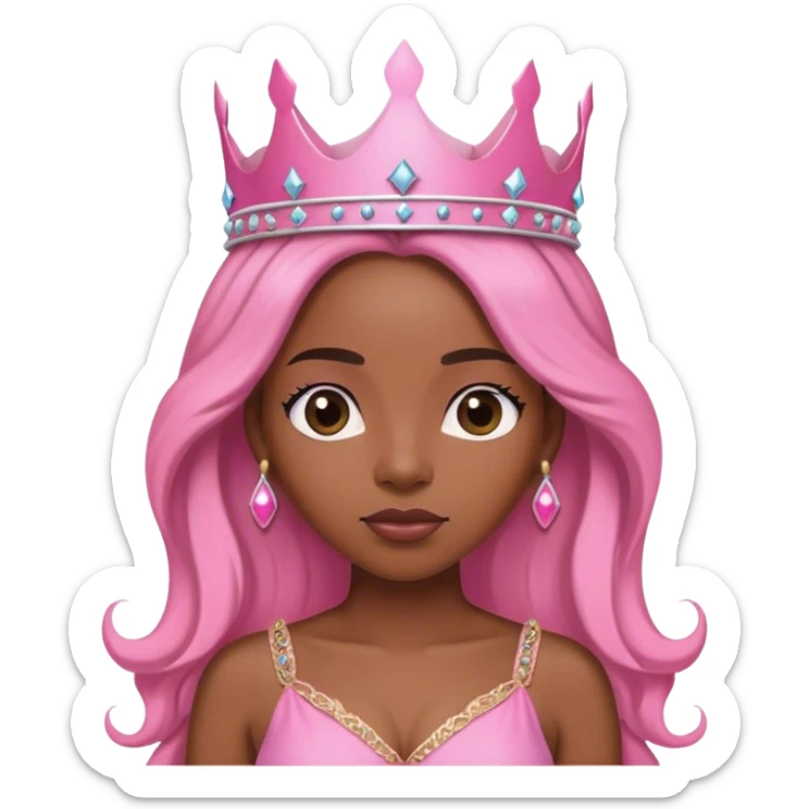 Crown black women with long hair pink dress pink crown facing forward sticker