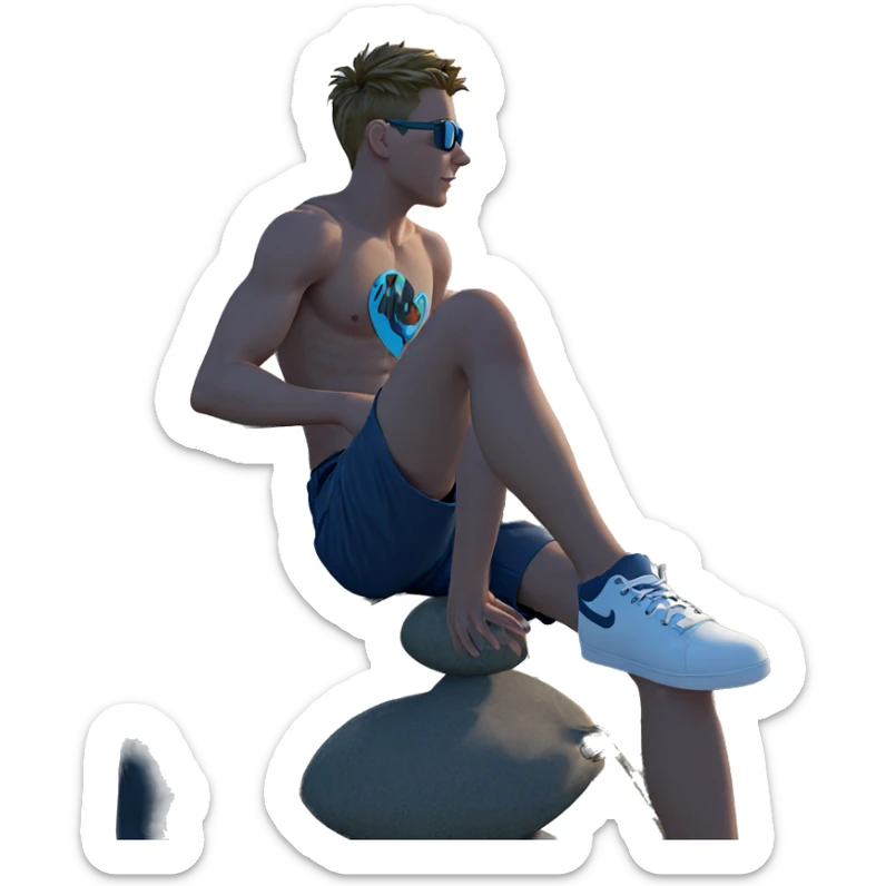boy sitting by the ocean sticker