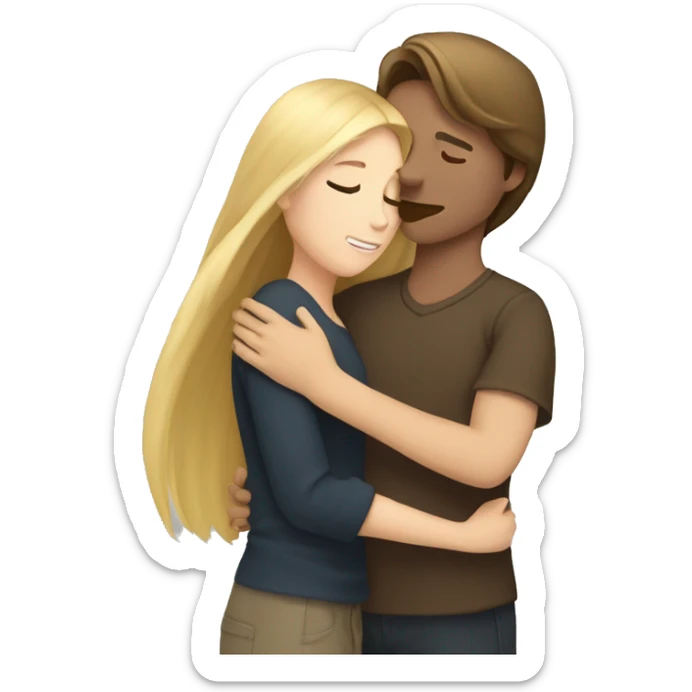 Long blonde hair girl hugging long brown hair boy  sticker