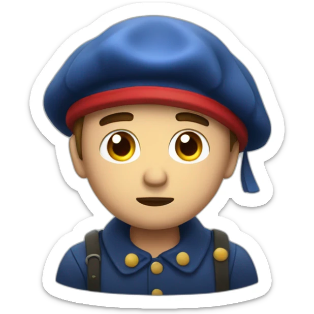 unhappy french guy in a tricolor beret in the rain sticker