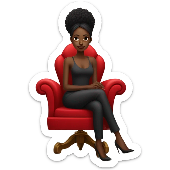 black girl sitting cross-legged on big red throne chair with one glass of wine in her hand sticker