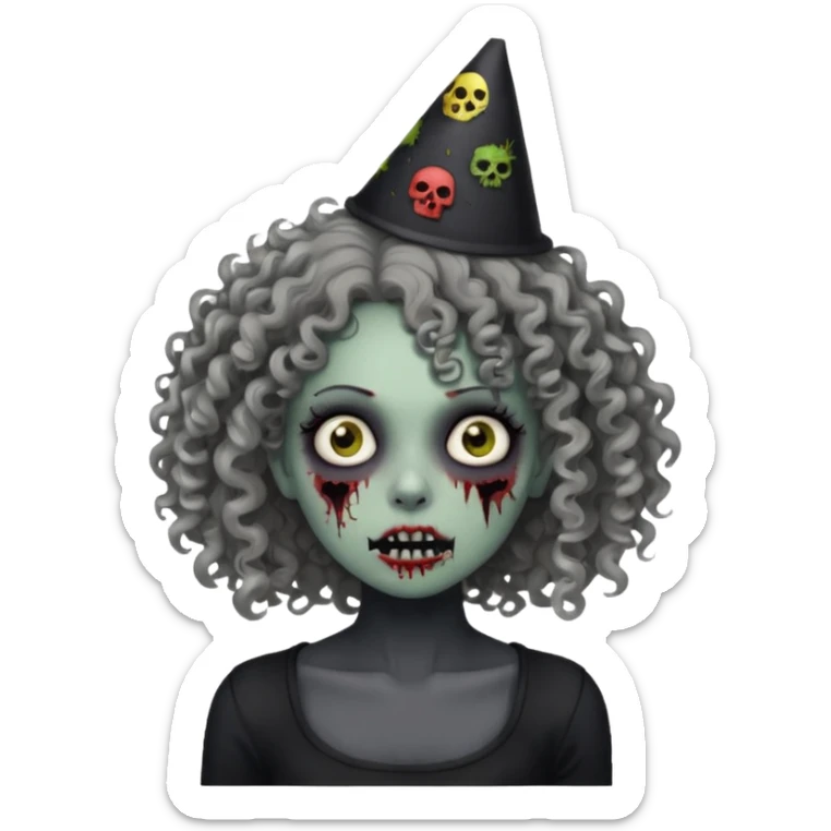 Black side party curly head girl zombie pale skin black crop top  sticker