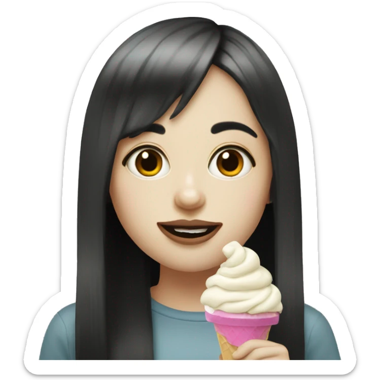 Portrait Girl pale skin with long black  bangs eating icecream  sticker