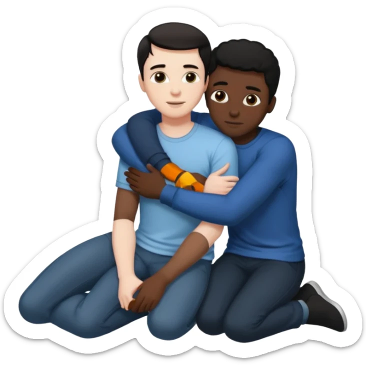 White dark hair male and black male, naked, sexual intercourse ,rear view, making love on the floor  sticker