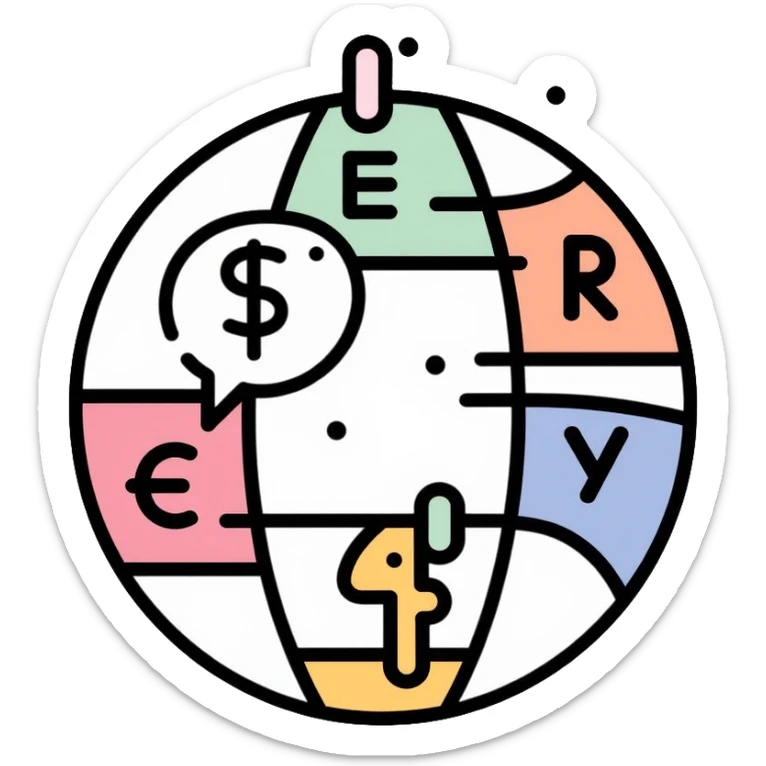 Globe with dollar, euro, and yen currency symbols representing global economy and international trade sticker