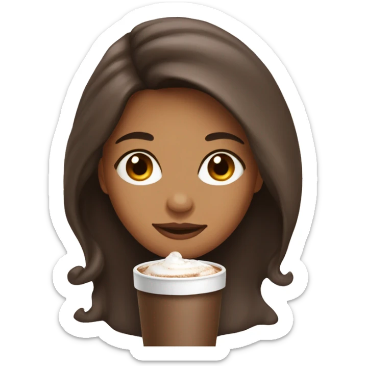 latina girl with brown long hair and a hot chocolate sticker
