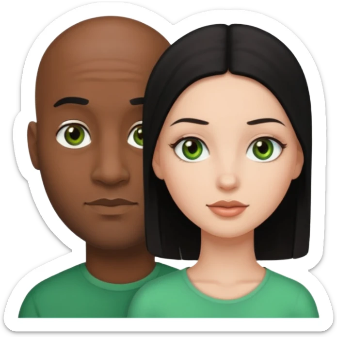 Black bald guy with brown eyes & a white girl balcky hair with green eyes  sticker