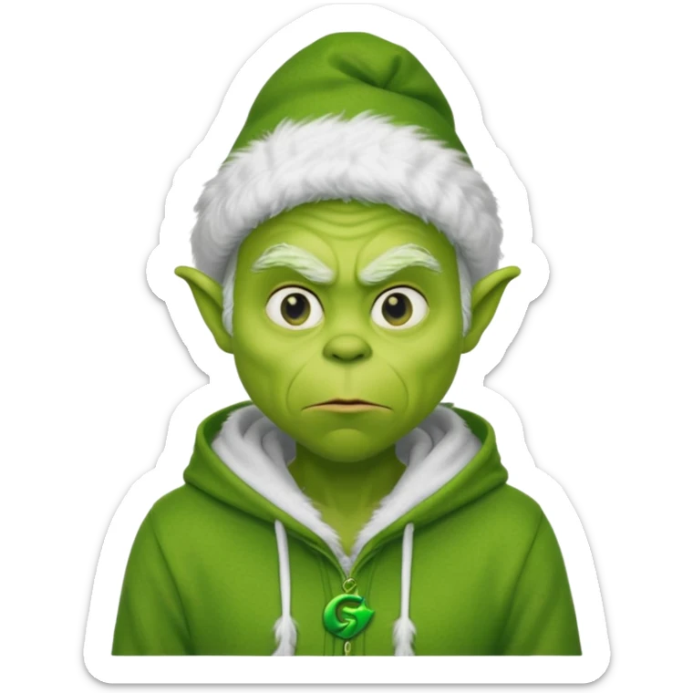Create an avatar of white european male in hoodie with ``BST`` letters on it. make him look like grinch from movie sticker