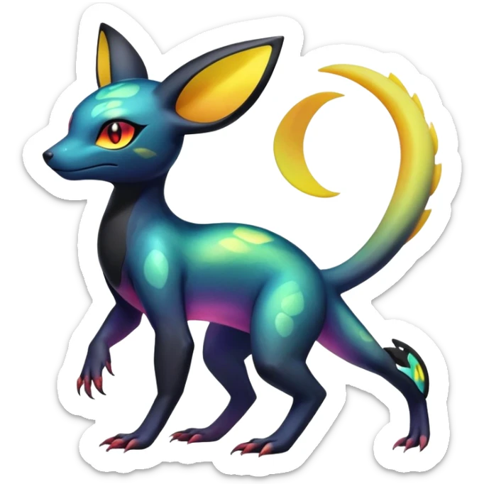 Colorful Iridescent Exotic Salandit-Aurorus-Umbreon-Fakémon-hybrid-creature (full body)  sticker
