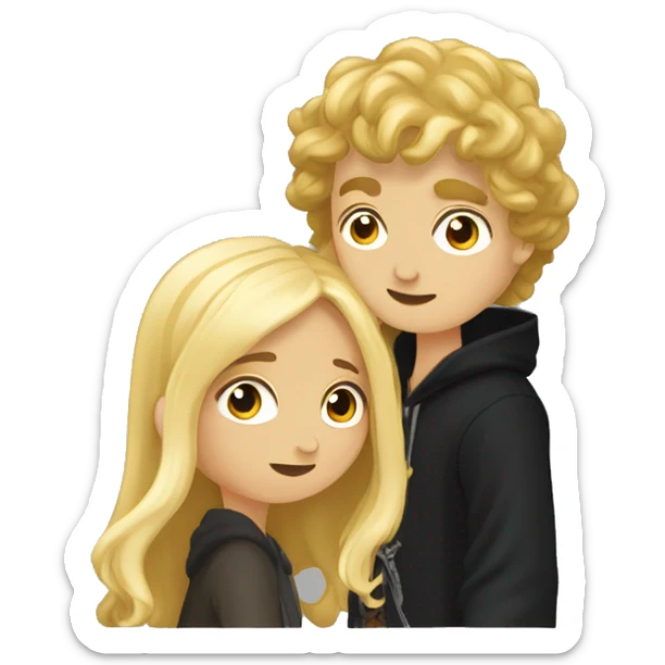 Pippin-hobbit wearing hoodie passionately kissing pretty blonde woman with black top sticker