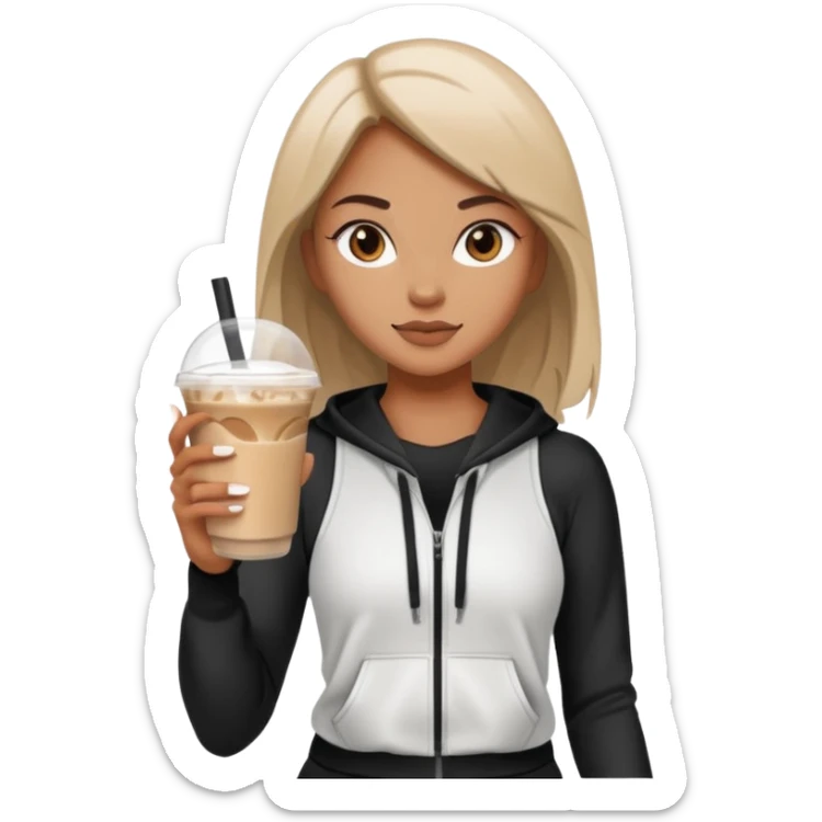 A girl on a hot girl walk in athleisure holding an iced latte sticker