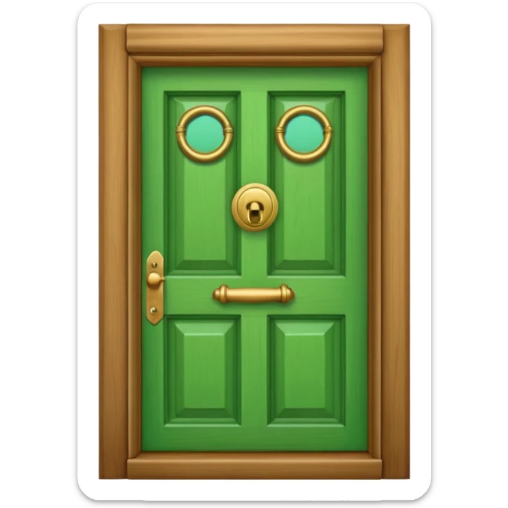 A simple green door emoji in the style of Apple emoji with a handle, a window, and a knocker. sticker