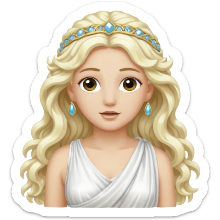 Aura, Goddess of Breeze from Roman Deities with long platinum blonde wavy hair, white sequin toga  sticker