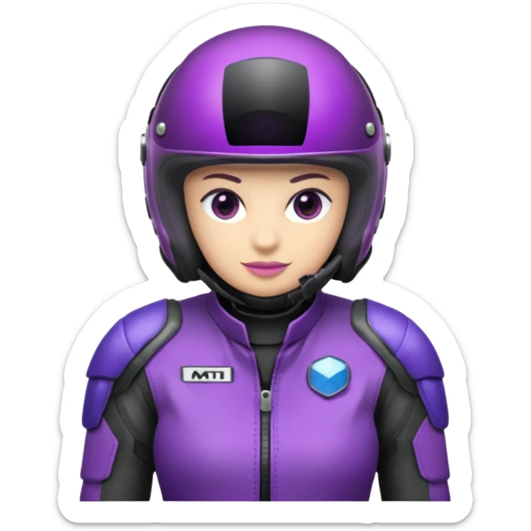 Créer un emoji avec une moto mt07 sport noir mate / violet iridescent très foncé. Avec une pilote dessus visière violet sombre faceless, bulle de la moto violet. Avec fond arrière violet, tenue complète casque inclus violet  sticker