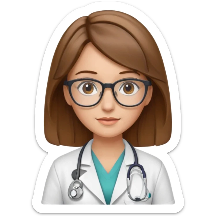 doctor woman with brown hair with blonde highlights, she has glasses sticker