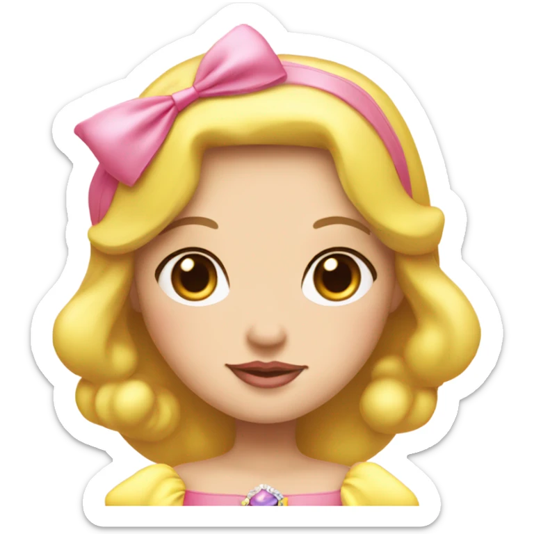 Snow White-princess pink normal dress and pink bow on head, yellow skin sticker