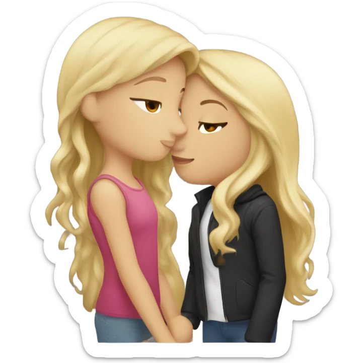 Blonde haired girl and brown haired girl kissing sticker