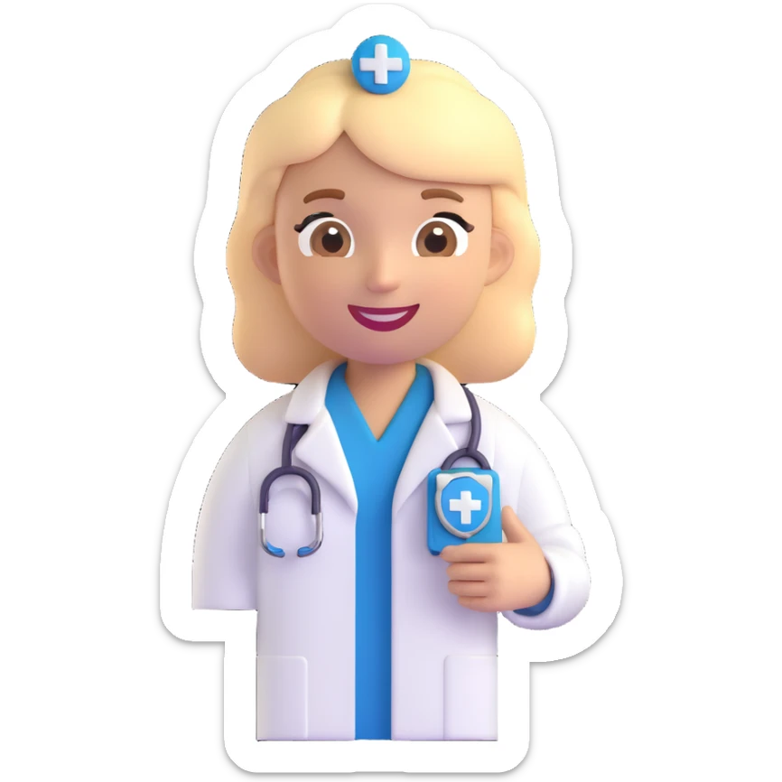 doctor smiling with medical cross badge, 3D emoji style, clean background sticker