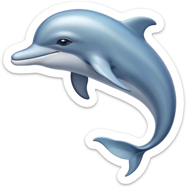 Cinematic Noble Dolphin Portrait Emoji, Poised and graceful, with a sleek, streamlined body of smooth, silvery-blue skin and a gentle, arched dorsal fin, deep, soulful eyes exuding intelligence, Simplified yet sharp and sophisticated features, highly detailed, glowing with a soft, aquatic luminescence, high shine, intelligent and elegant, stylized with an air of oceanic majesty, focused and fluid, soft glowing outline, capturing the essence of a watchful and confident marine guardian that seems ready to leap out of the screen with effortless authority! sticker