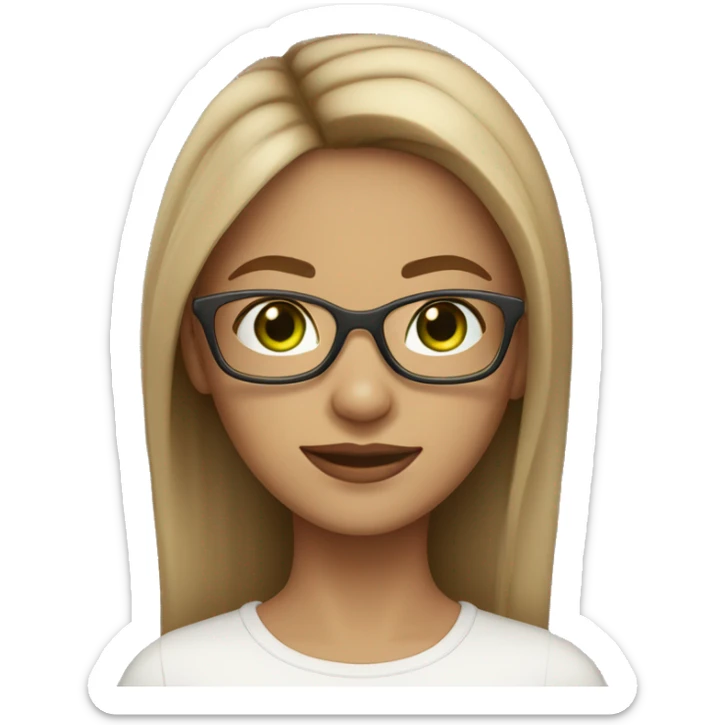 Girl with green eyes, light brown round glasses, 4 earings 2 of those are hoops, light brown hair, half traight hair sticker