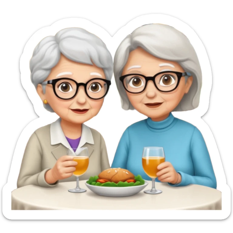 conversación dentro de un restaurant  dos personas y una de las persoans sea una abuela sticker