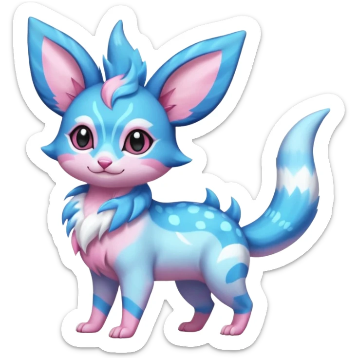 Rare realistic cute adorable epic aesthetic colorful Amaura-Sylveon-Vaporeon-Civet-Genet-species-Fakemon-hybrid-creature, with markings, full body sticker