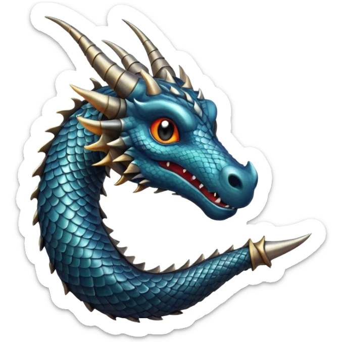 dragon horn emoji, single curved horn with textured scales, dark and metallic, fantasy style sticker