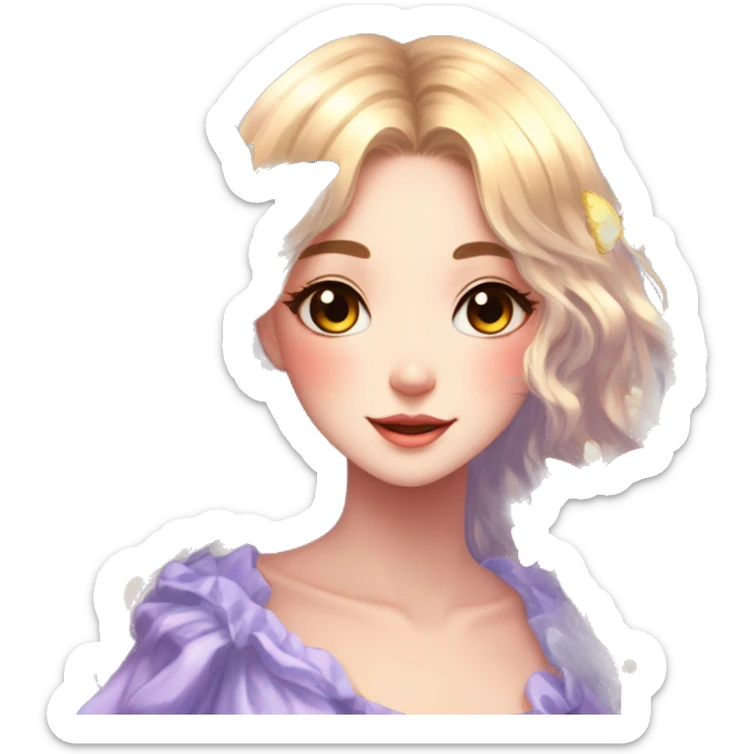 gorgeous shiny anime lady with butterflies and beautiful hair fairycore cottagecore high quality detailed sticker