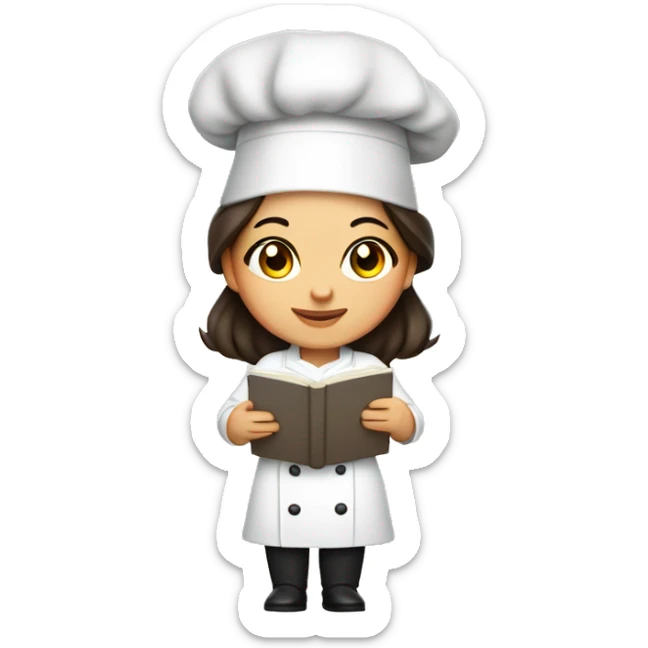 Uzbek cute female chef with cookbook and dark brown hair and brown eyes sticker