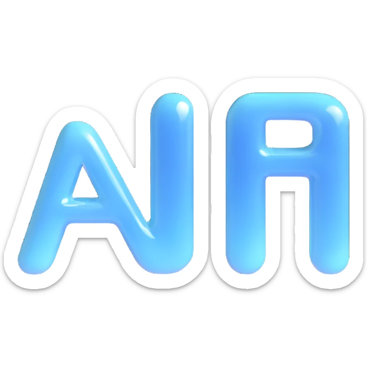 3D emoji of the word AIR, transparent glass-like letters with subtle reflections, floating sticker