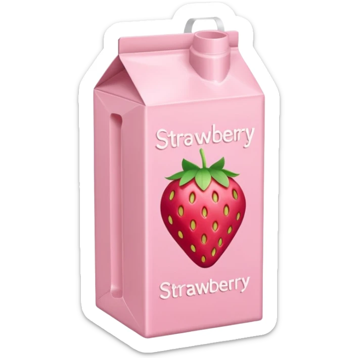 a pastel pink strawberry milk carton with a strawberry pictured on it and it says "strawberry" sticker