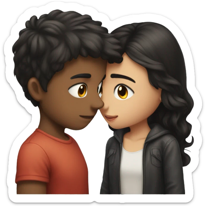 kiss between dark hair well-built boy and dark hair girl sticker