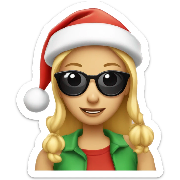 Blonde girl wearing Santa hat with sunglasses on eating pizza sticker