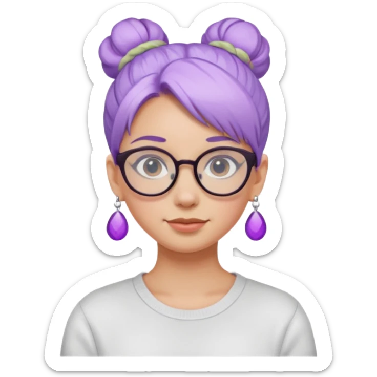 light purple hair girl bun with earrings and glassess sticker