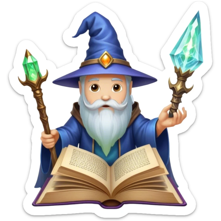 Icon for Fantasy and Sci-Fi Literature: a magical book with glowing pages, surrounded by a dragon, a spaceship, and a wizard with a staff. The icon should capture the adventurous and imaginative world of fantasy and science fiction. Transparent background. sticker