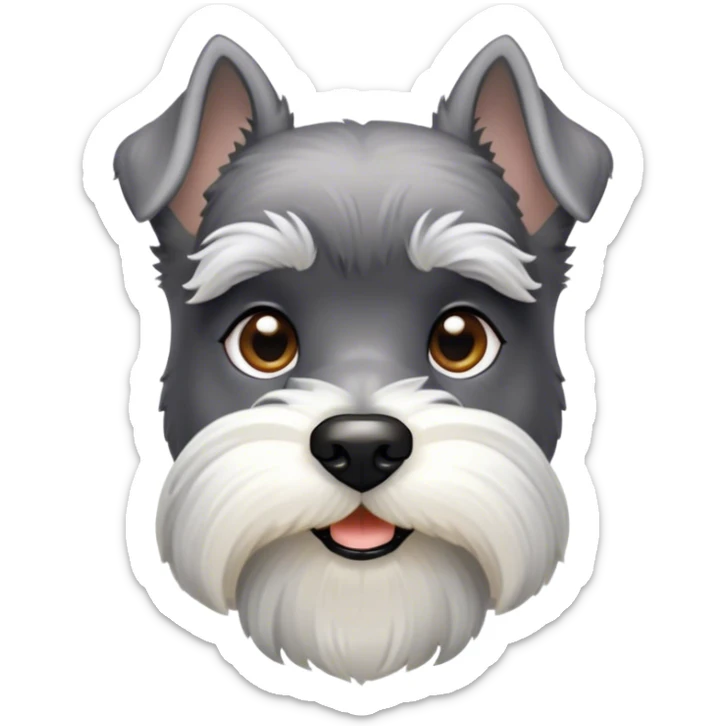 Cinematic Noble Miniature Schnauzer Portrait Emoji, Standing with a proud and stately demeanor, showcasing a sharply defined, salt-and-pepper fur with distinguished eyebrows and a confident, alert expression, simplified yet exquisitely detailed, glowing with a refined, dignified radiance, high shine, exuding intelligence and classic noble charm, soft glowing outline, capturing the essence of a noble Miniature Schnauzer that commands attention with effortless style! sticker