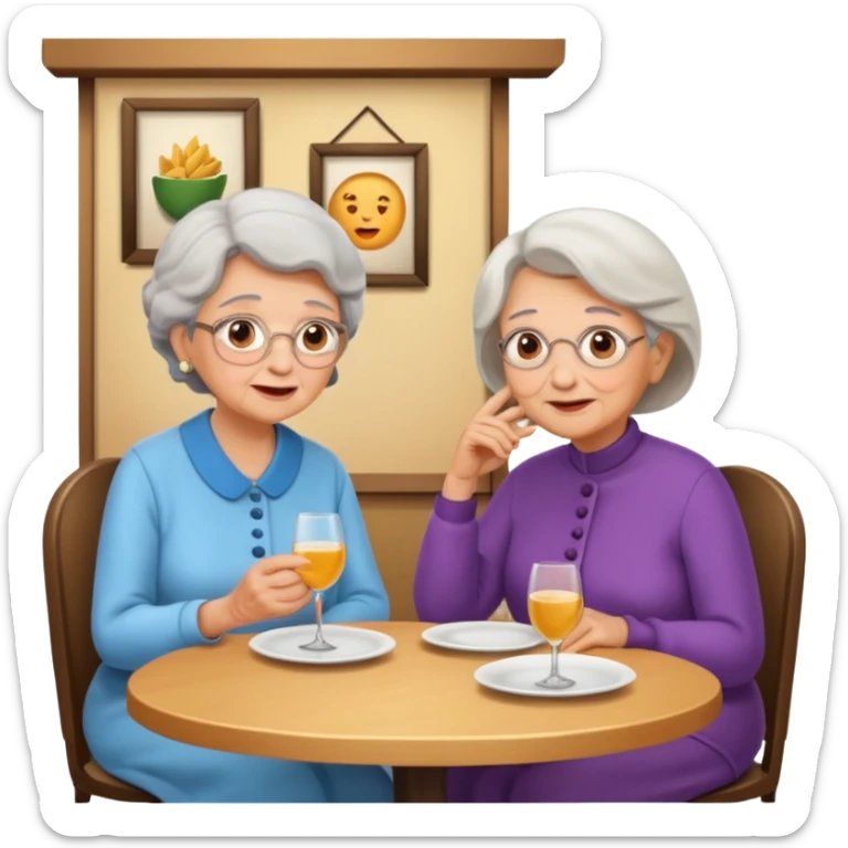 conversación dentro de un restaurant  dos personas y una de las persoans sea una abuela sticker