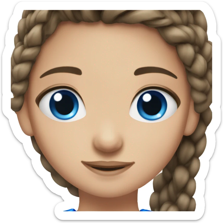 Brunette girl with blue eyes, braided in 2 spikelets and in eyes glitter sticker