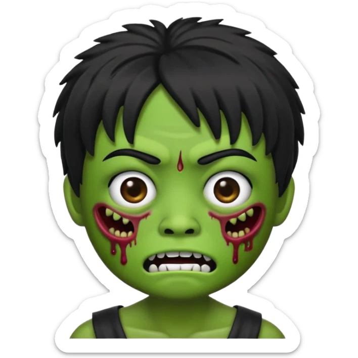 faz um memoji de zoombi igual a mim sou asiatico cabelo preto tipo franja  sticker