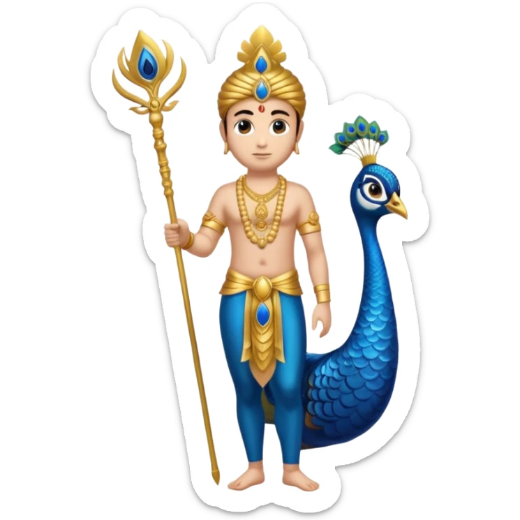Give Lord murugan with blue peacock and vel staff as keypad emoji give as copy paste sticker in keyboard  sticker