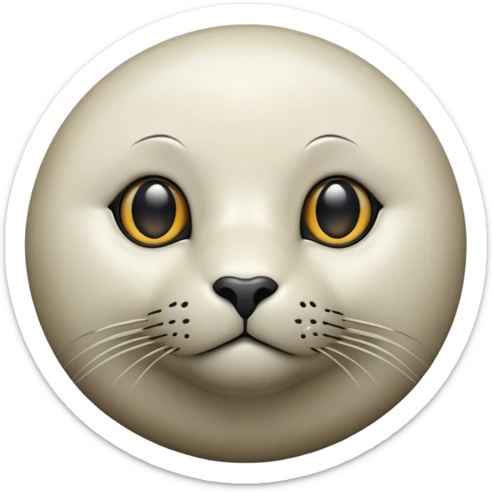 Cinematic Noble Seal Portrait Emoji, Poised and streamlined, with a sleek, smooth body of glossy, muted hues and expressive, dark eyes complemented by a rounded, agile head, Simplified yet sharp and sophisticated features, highly detailed, glowing with a soft, maritime luminescence, high shine, intelligent and graceful, stylized with an air of coastal authority, focused and alert, soft glowing outline, capturing the essence of a watchful marine guardian that appears ready to glide out of the screen with effortless authority! sticker